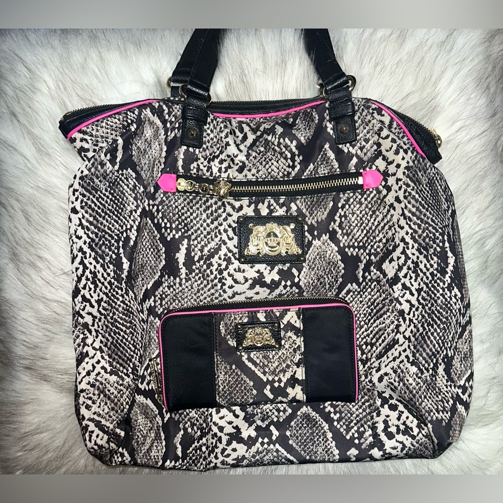 Juicy Couture Malibu Nylon Tote & Wallet In Snakeskin Print